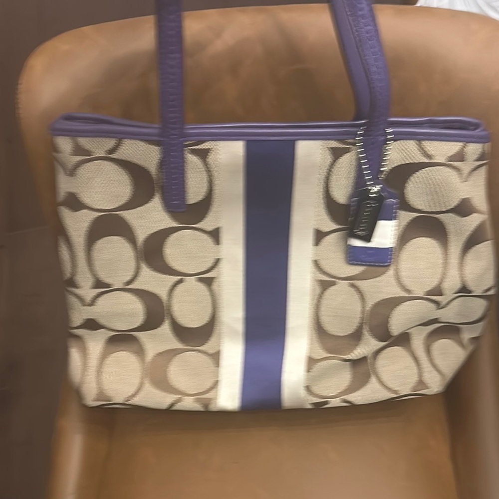 Coach Tan and Purple Tote Bag